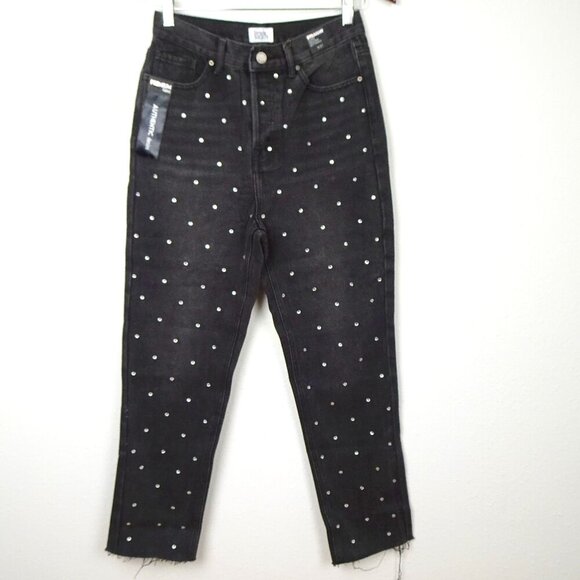 Rhinestone Jeans Simple Society Size 5 Gray Button Fly Cropped Straight Frayed - Picture 1 of 10